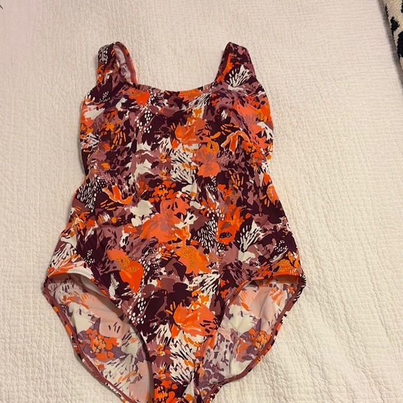 L.L. Bean Floral One Piece Swimsuit - Orange and Purple - Picture 5 of 6